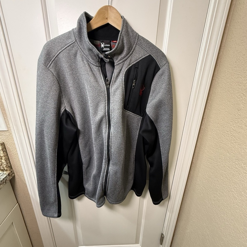 Spyder Mens XXL 2XL 1/4 Zip Sweater Fleece Gray Black Pullover Ski Outdoor